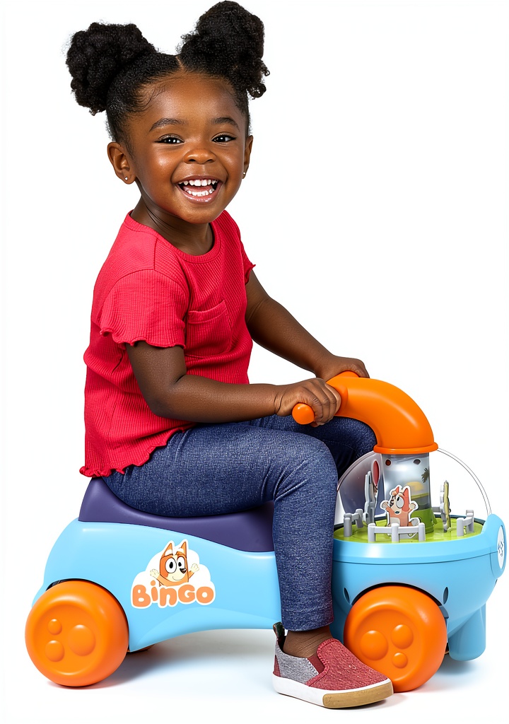 Bluey Ride On Toy in use on a grassy lawn